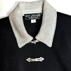 St. John Evening Black Knit Jacket w/ Crystal Trim & zipper/Rhinestone closure 4